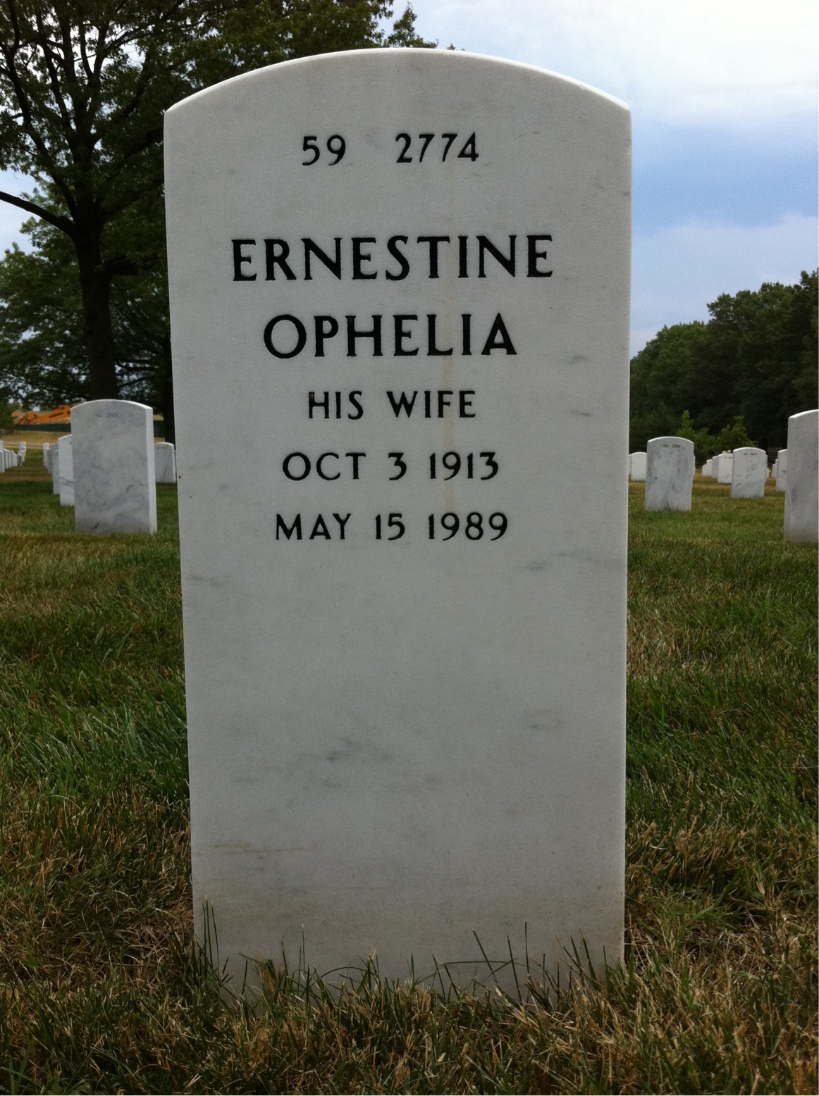 Back of headstone — Ernestine Sample