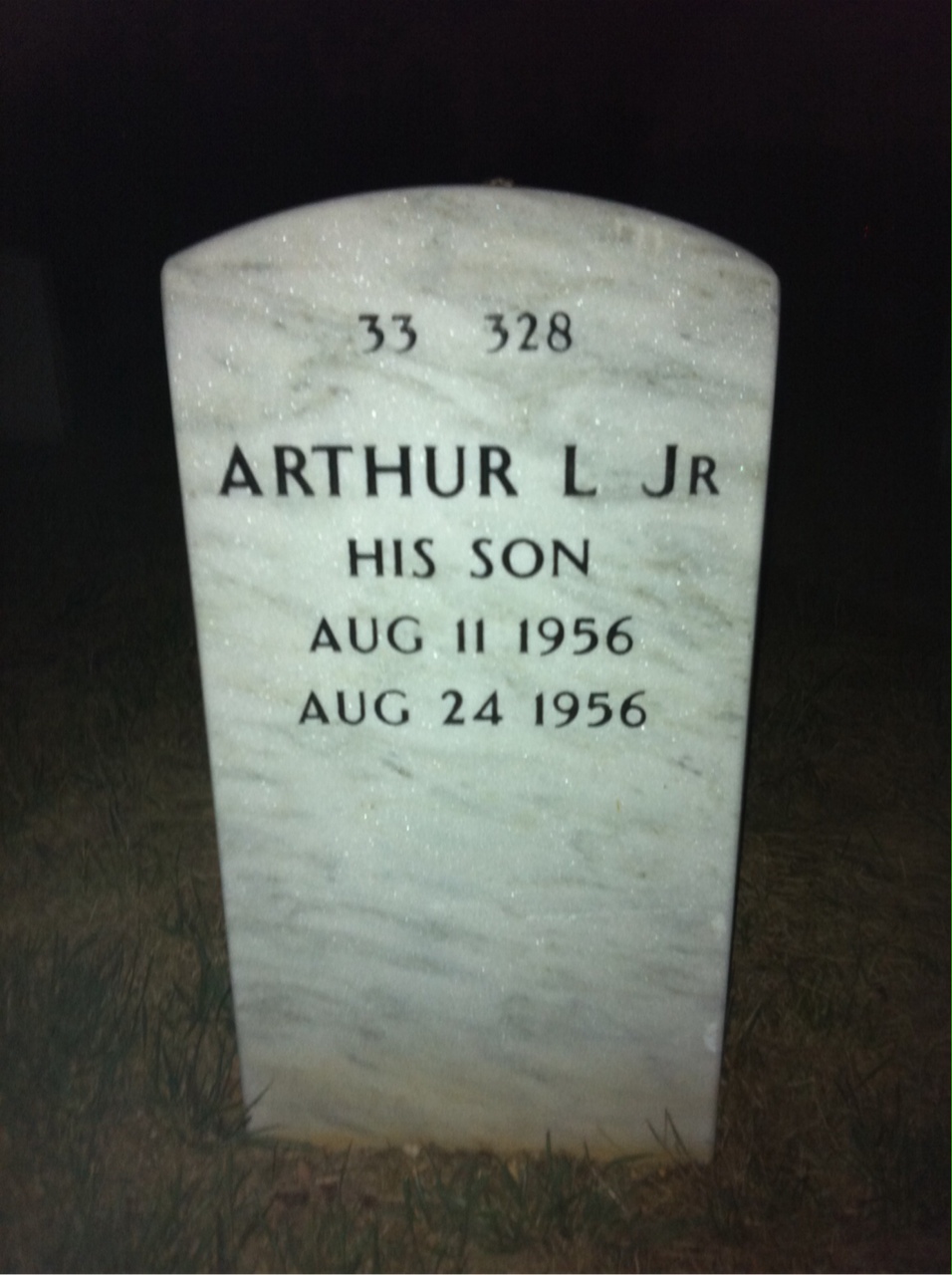 Back of headstone — Arthur Hayes