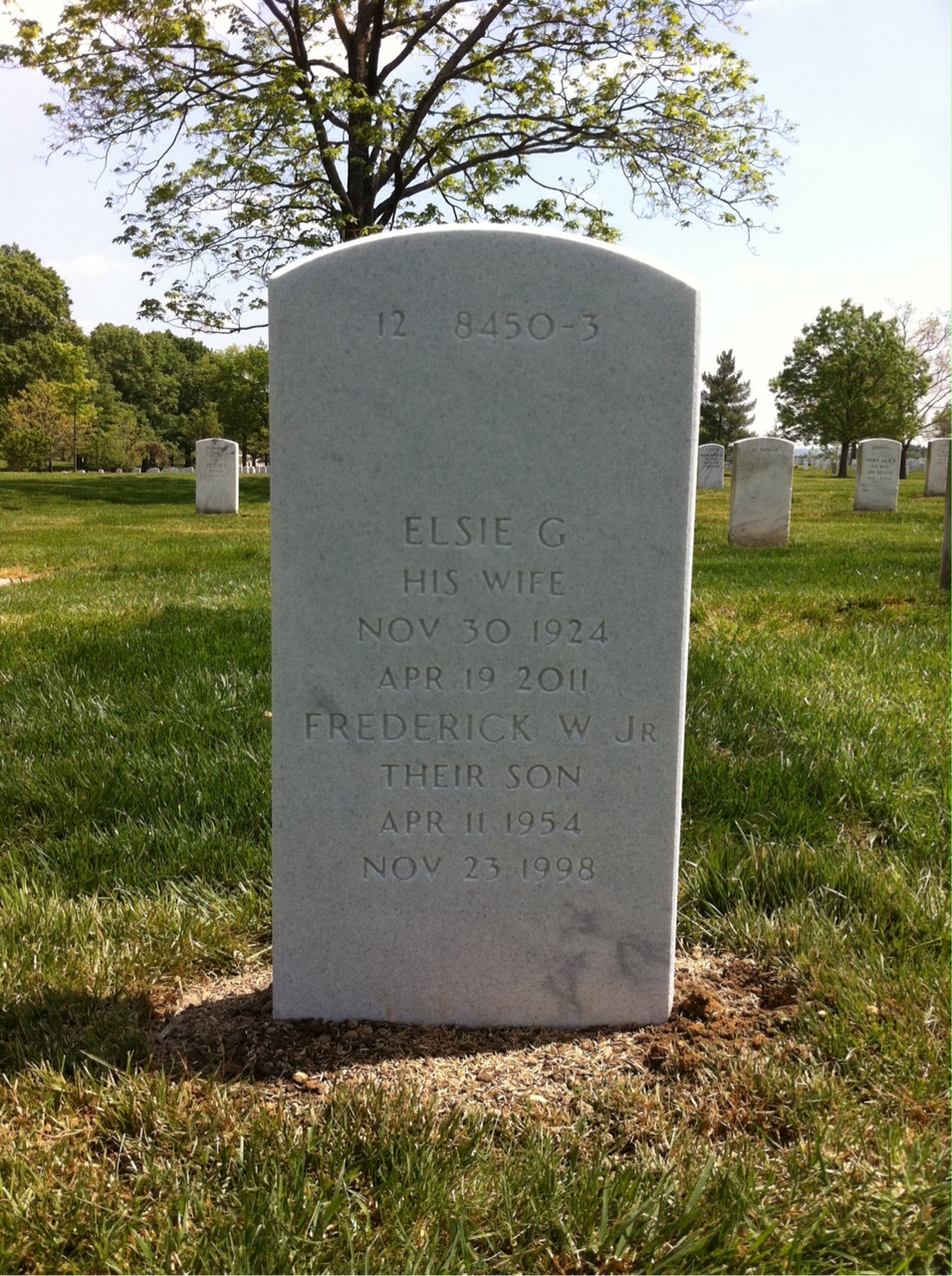 Back of headstone — Frederick W Hance