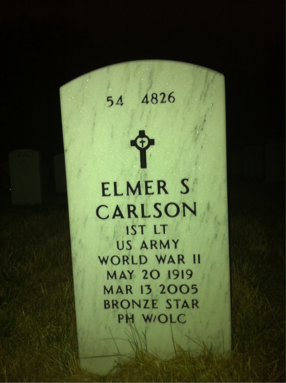 Back of headstone — Elmer Carlson