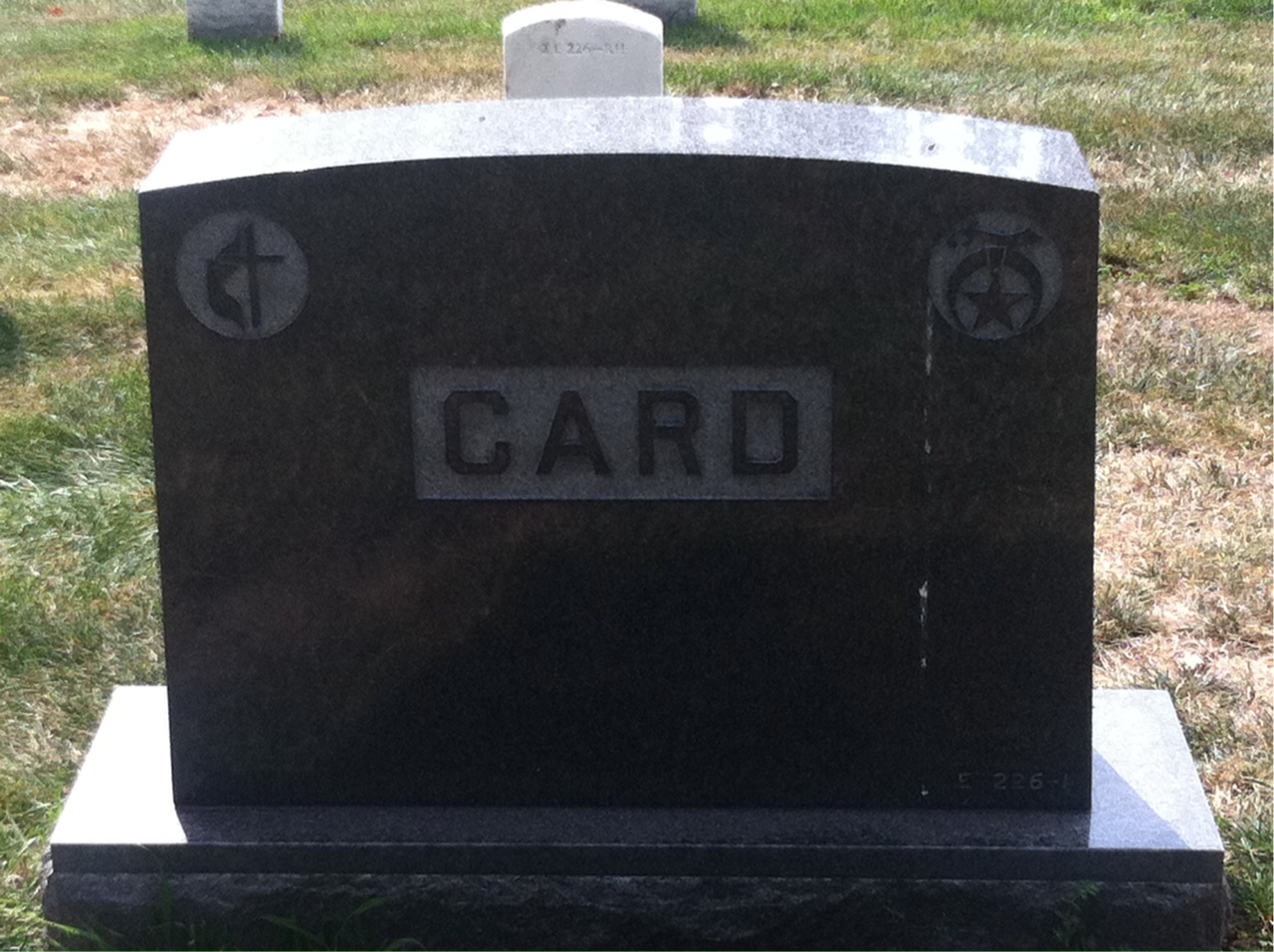 Back of headstone — Solomon Card