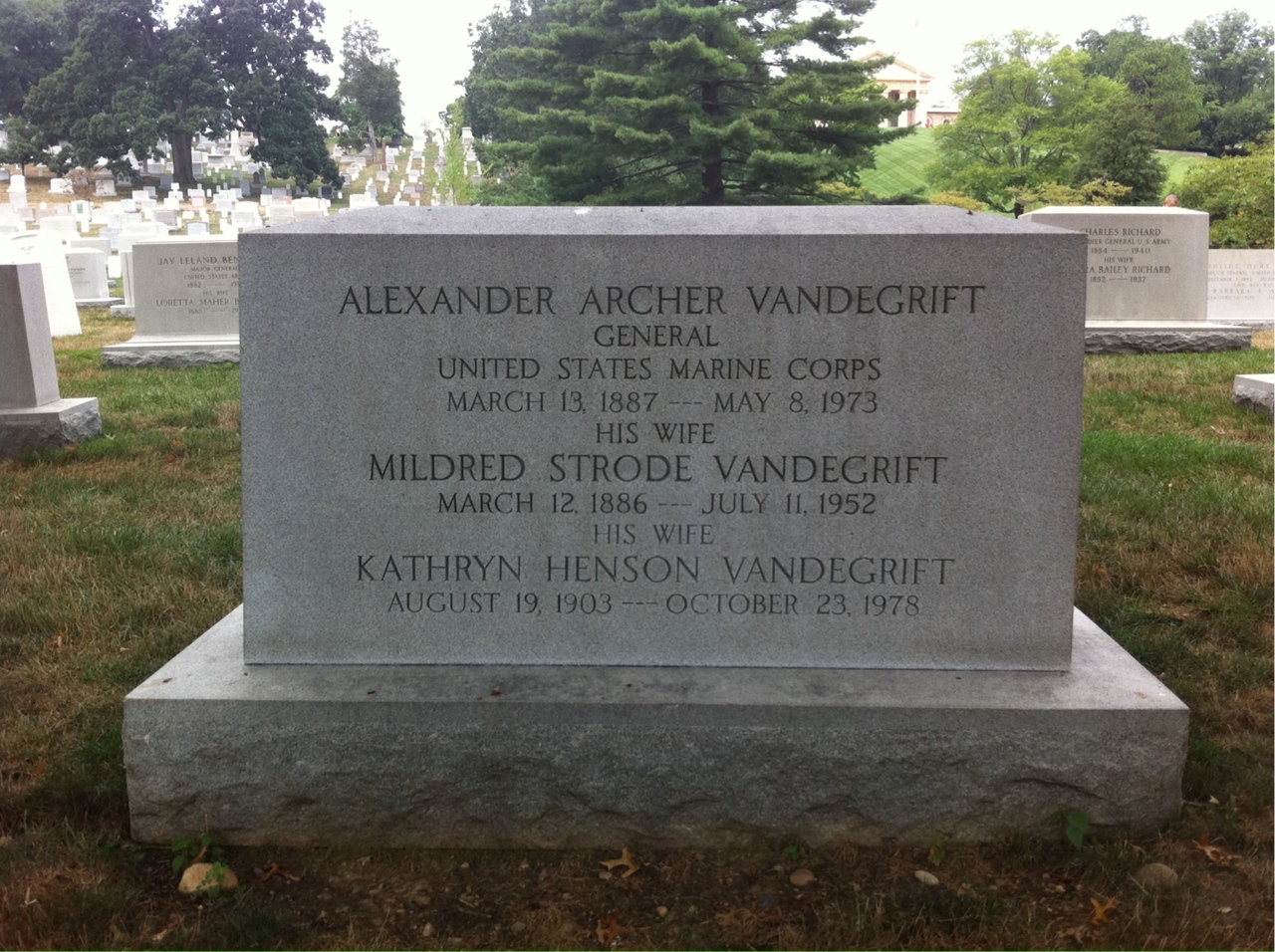 Headstone shared by 2 interments, including Alexander A. Vandegrift