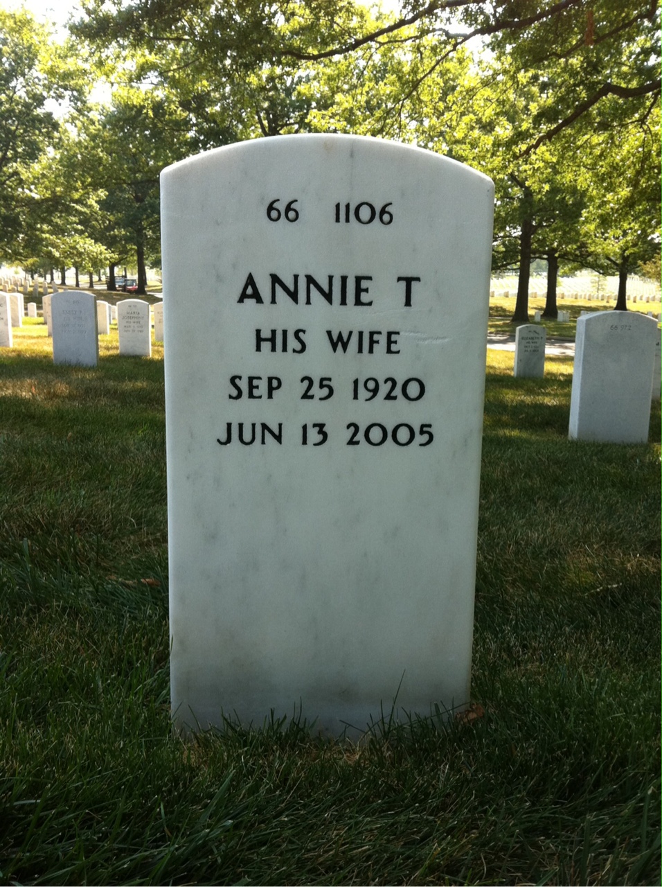 Back of headstone — Vernie Hope