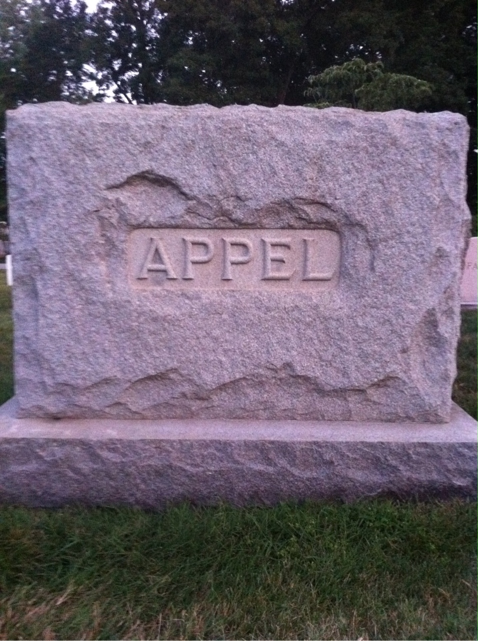 Back of headstone — Charles Appel