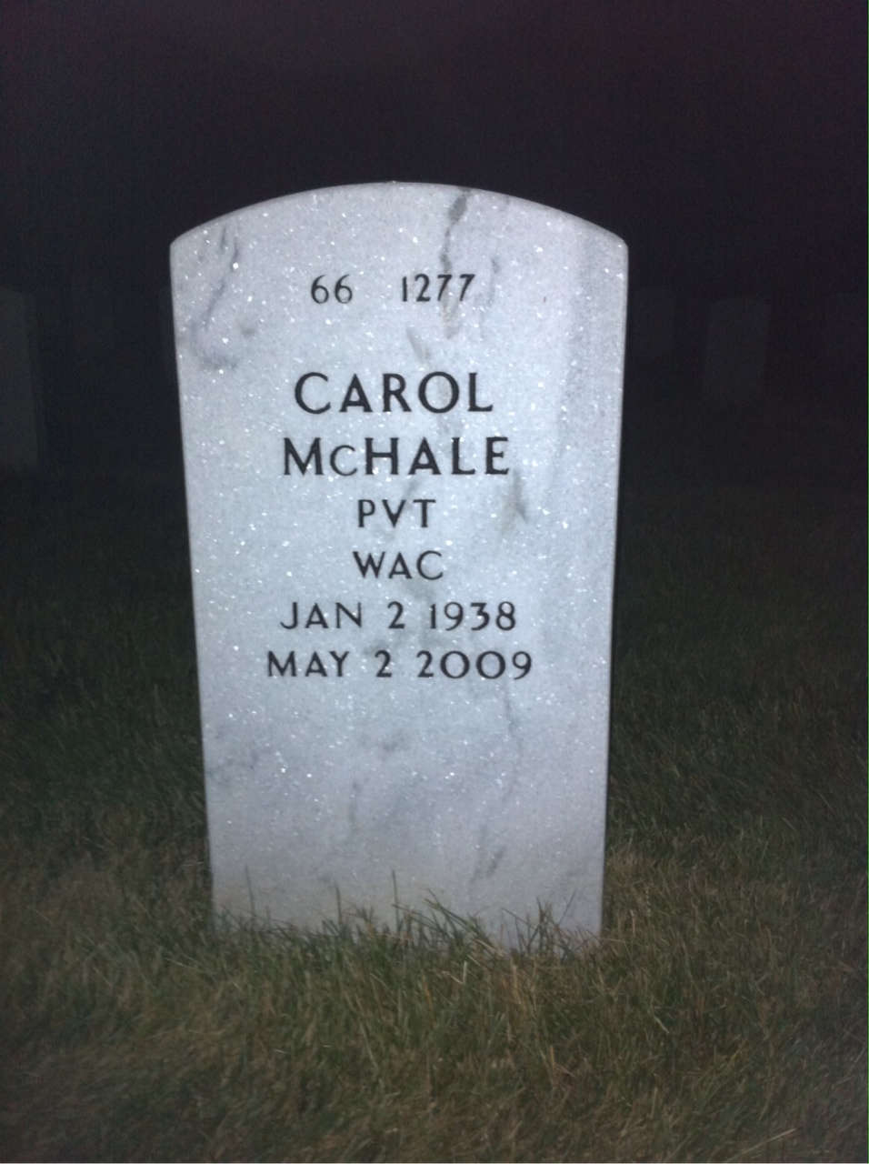 Back of headstone — Carol Mchale