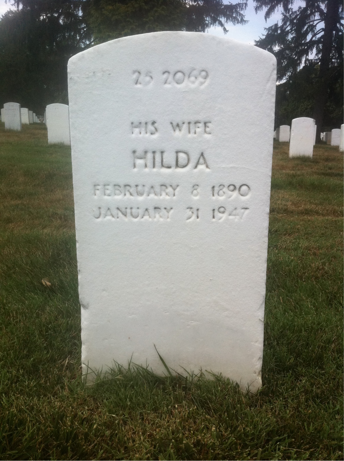 Back of headstone — Hilda Moore
