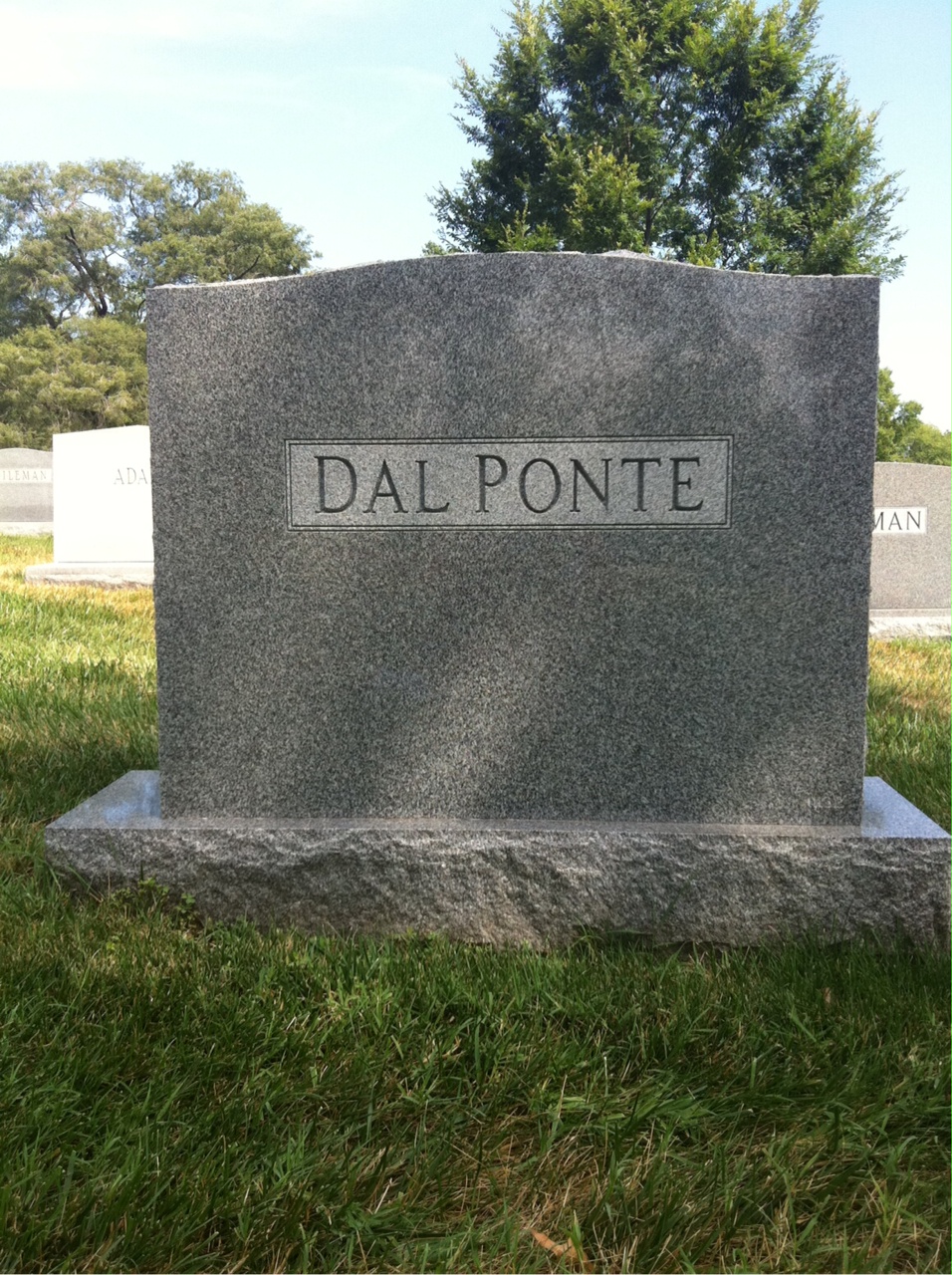 Back of headstone — Peter Dal Ponte