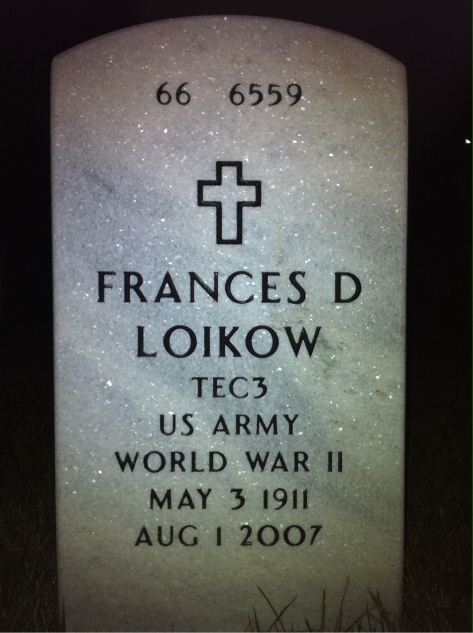 Back of headstone — Frances Loikow