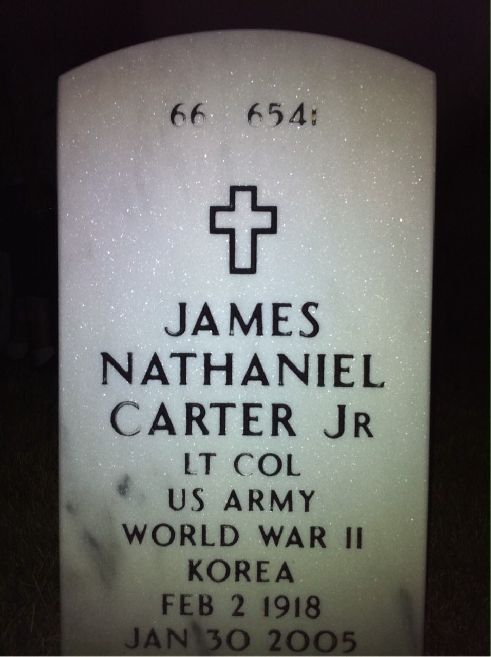 Back of headstone — James Carter
