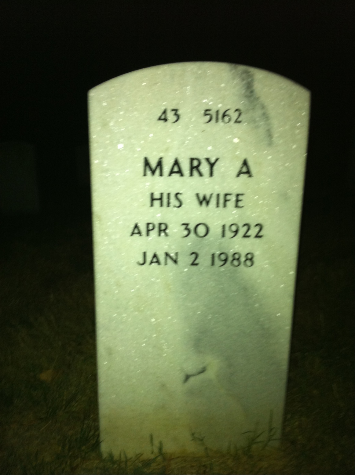 Back of headstone — William Harms