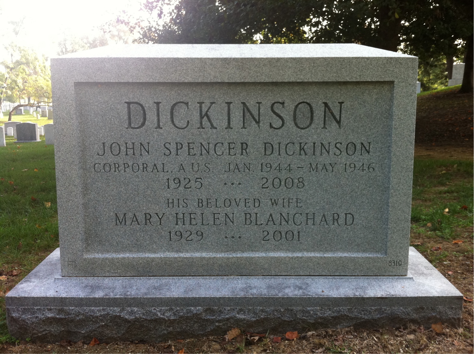 Back of headstone — Dwight Dickinson
