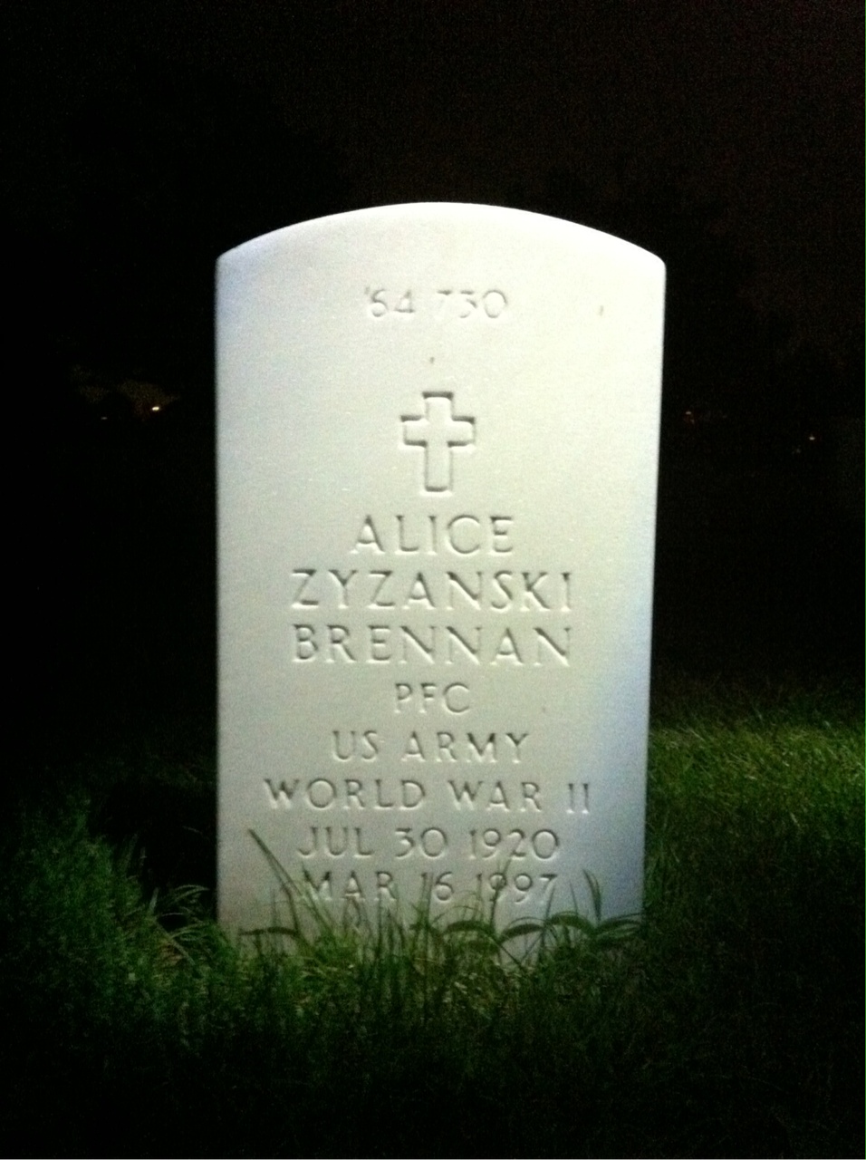 Back of headstone — Alice Brennan