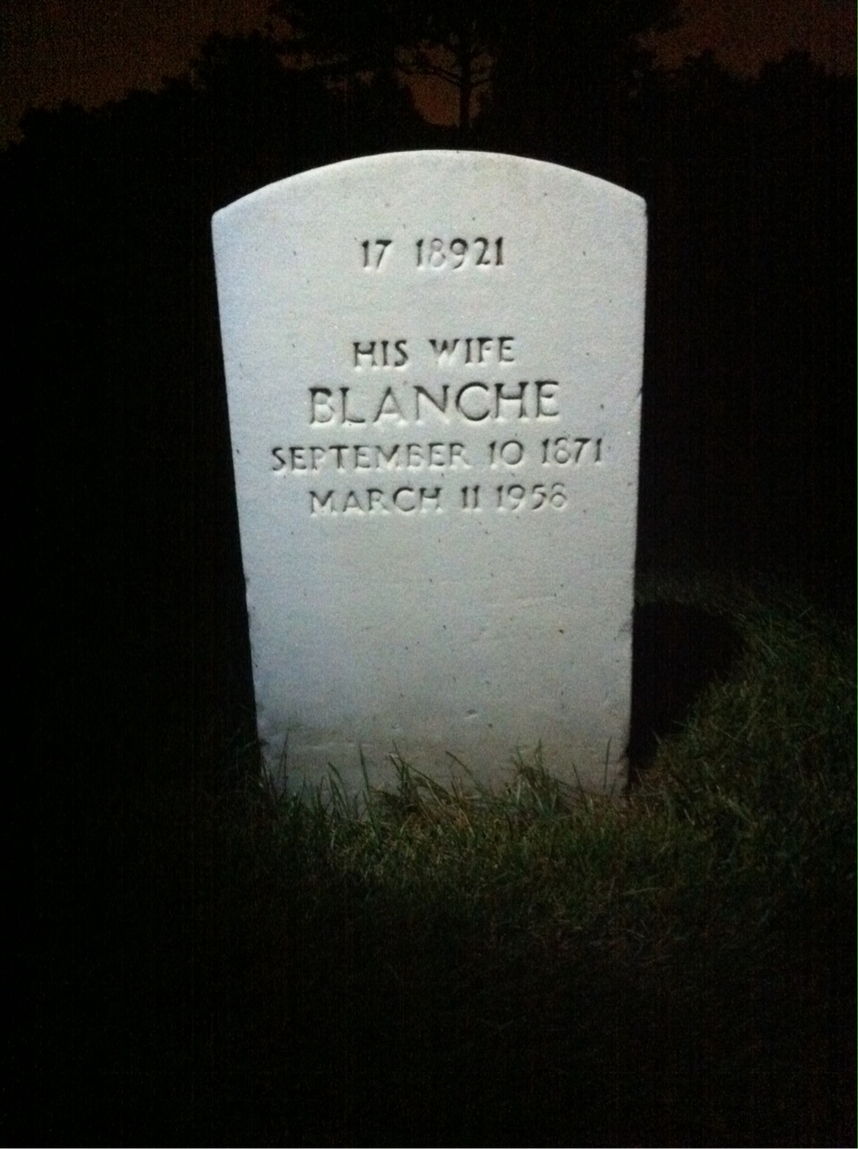Back of headstone — Blanche Mohler