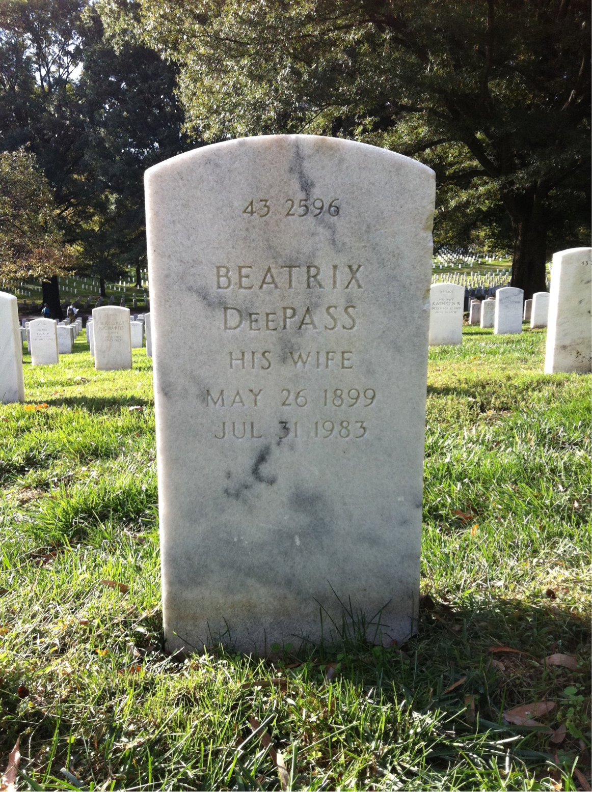 Back of headstone — Beatrix Arhart