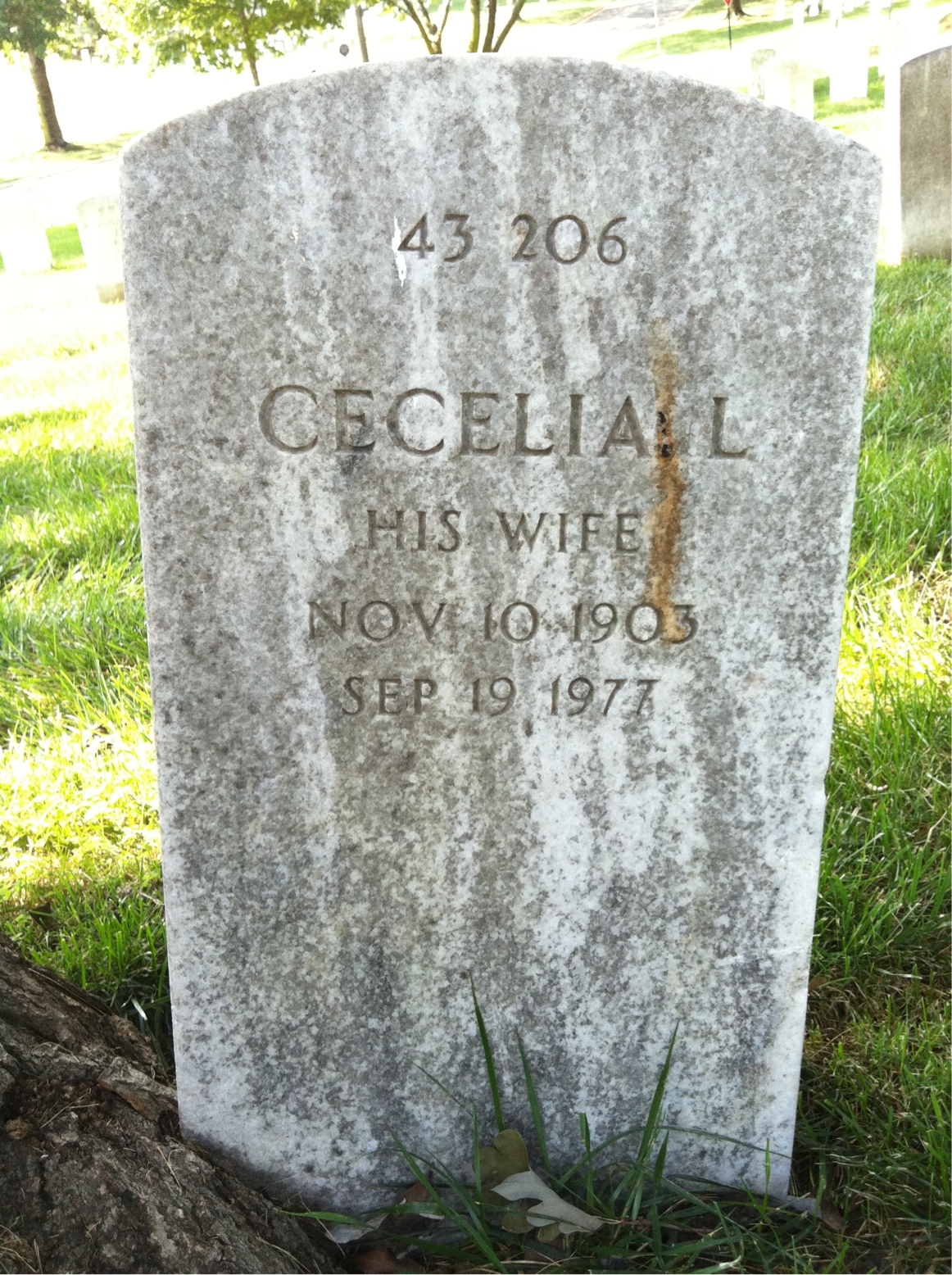 Back of headstone — Cecelia Brennan