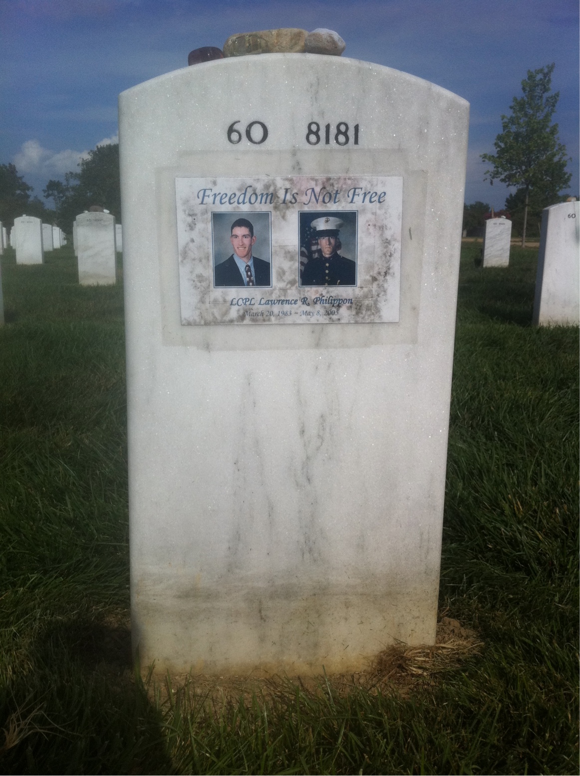 Back of headstone — Lawrence Philippon