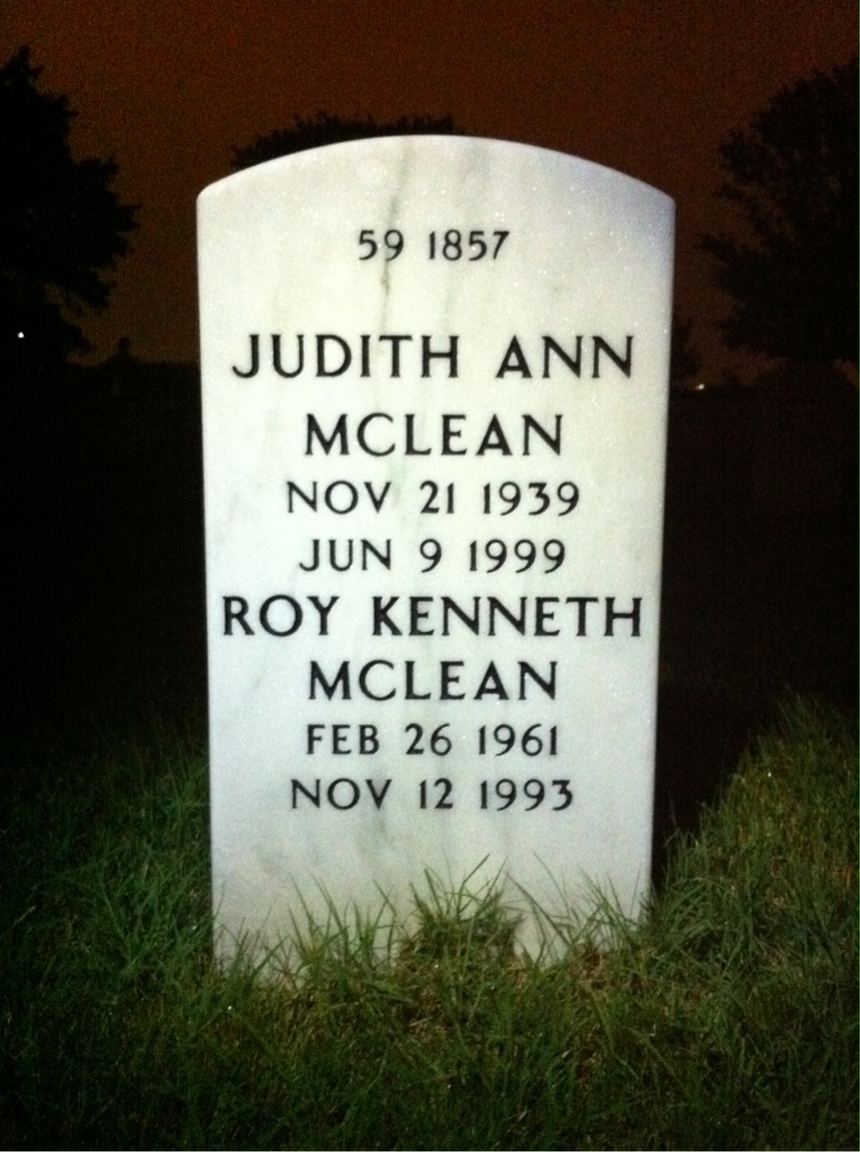 Back of headstone — Roy Mclean