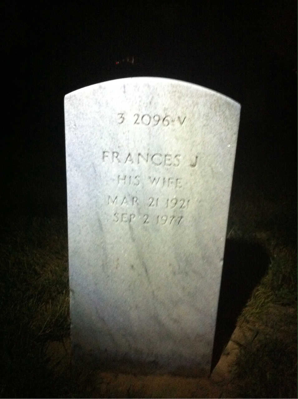 Back of headstone — Frances Cunningham