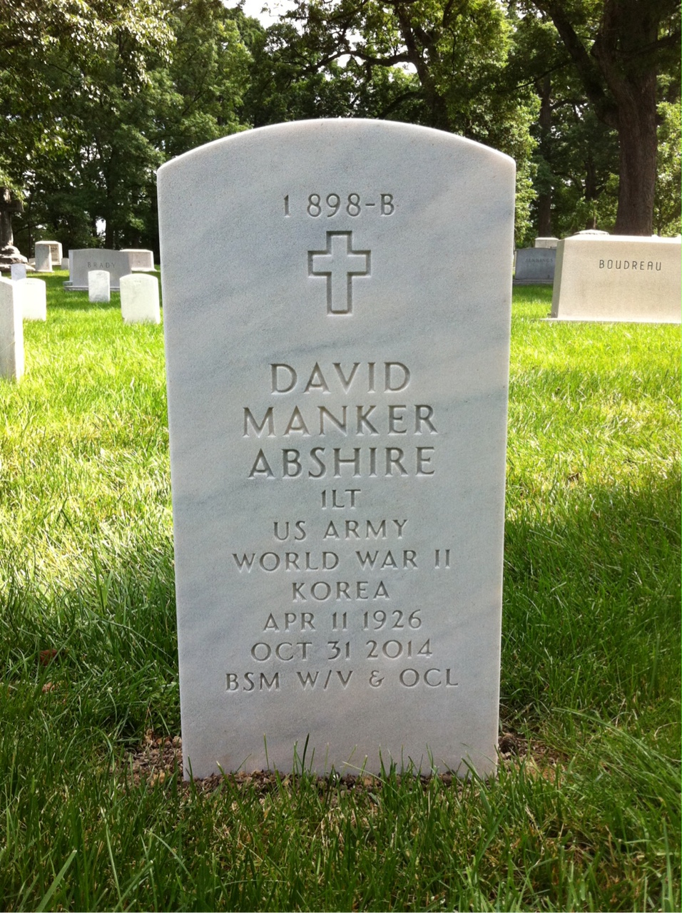 Back of headstone — David Abshire