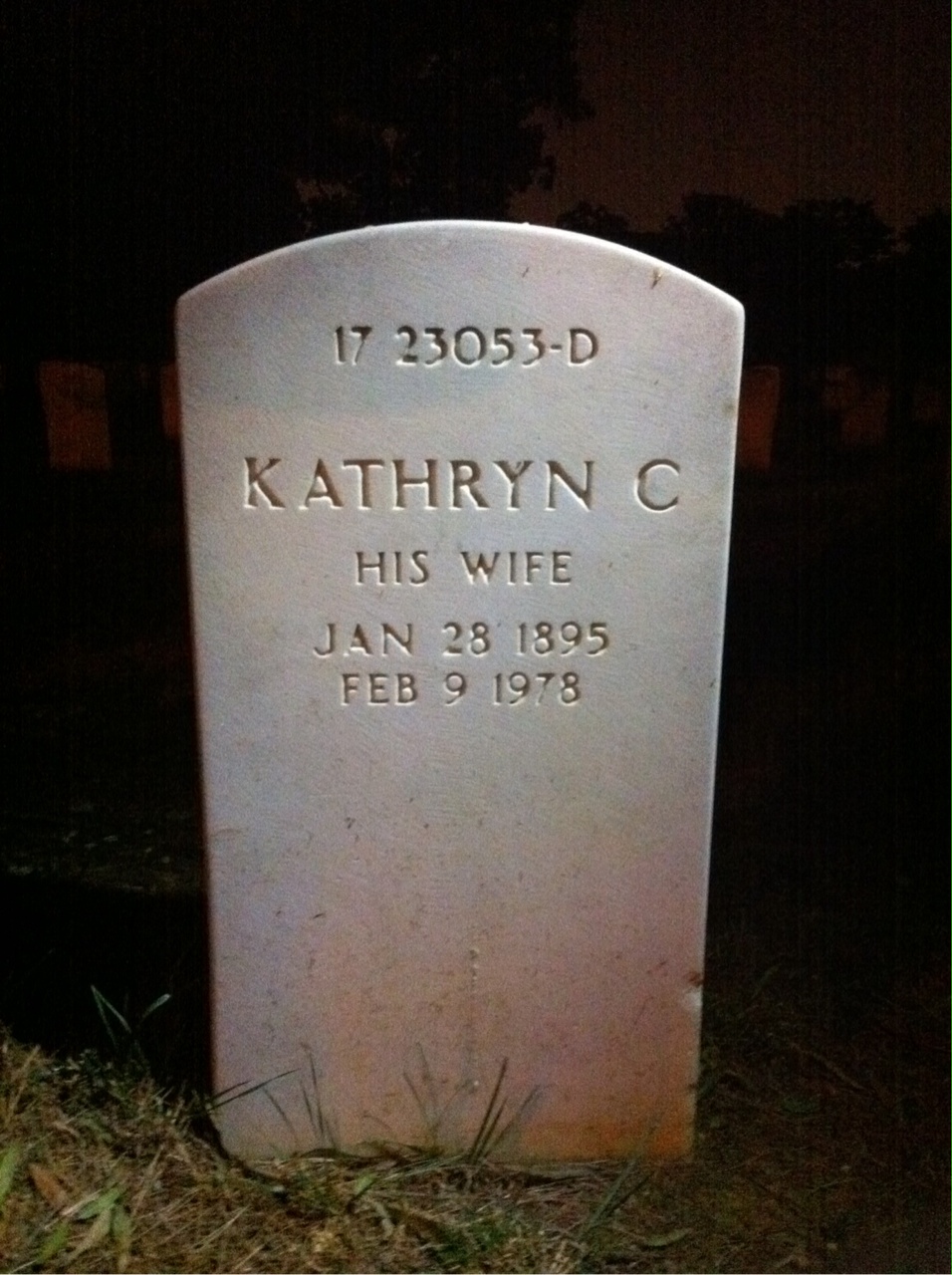 Back of headstone — Kathryn Collins