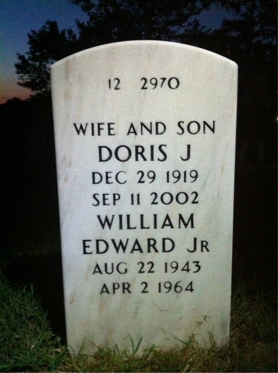 Back of headstone — William W Davis