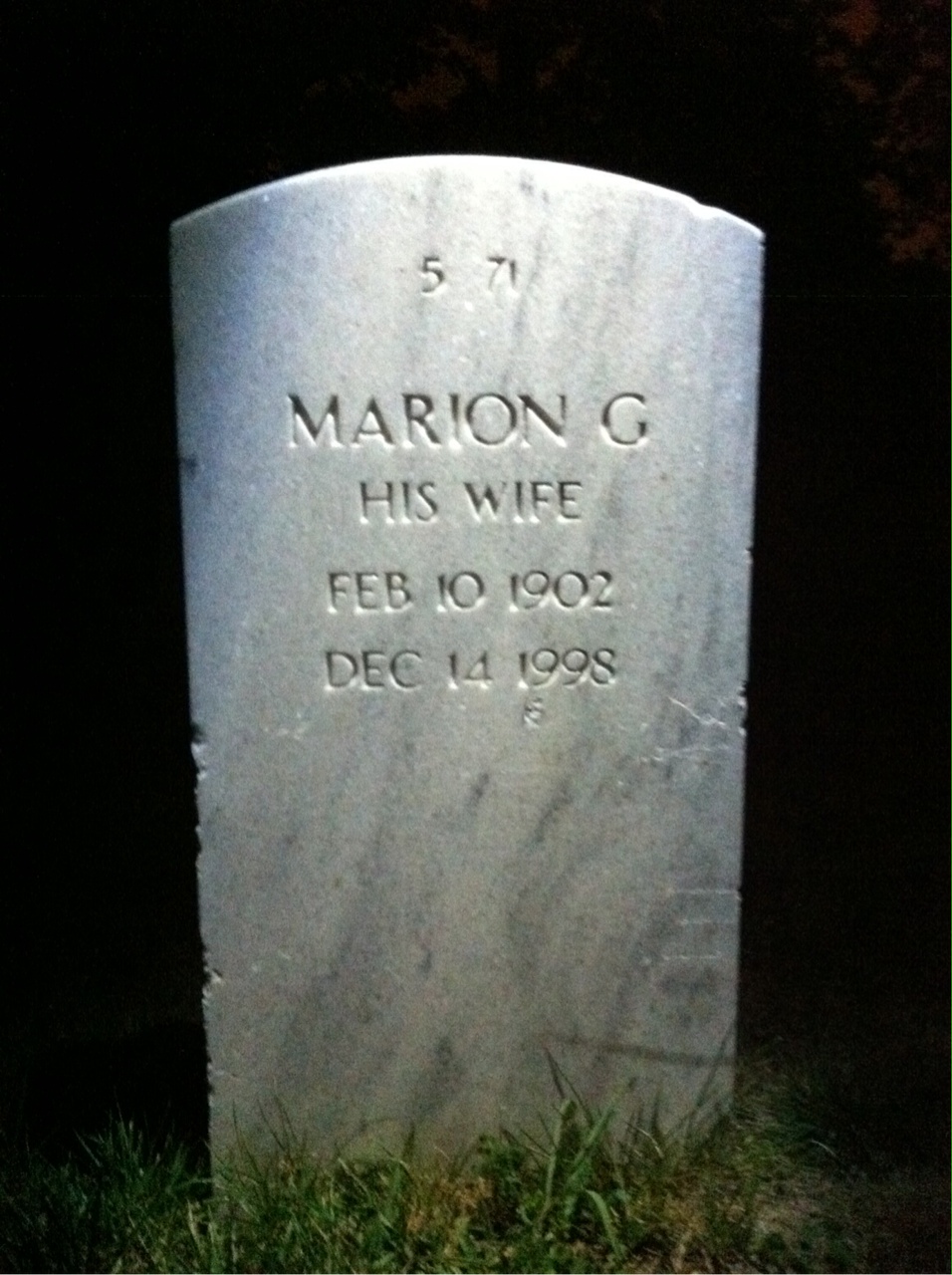 Back of headstone — Marion Mcnelly
