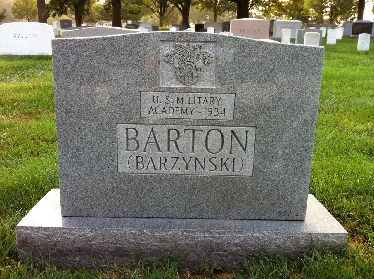 Back of headstone — Joseph Barton