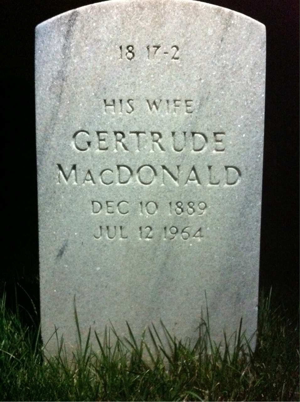Back of headstone — Gertrude Ballard