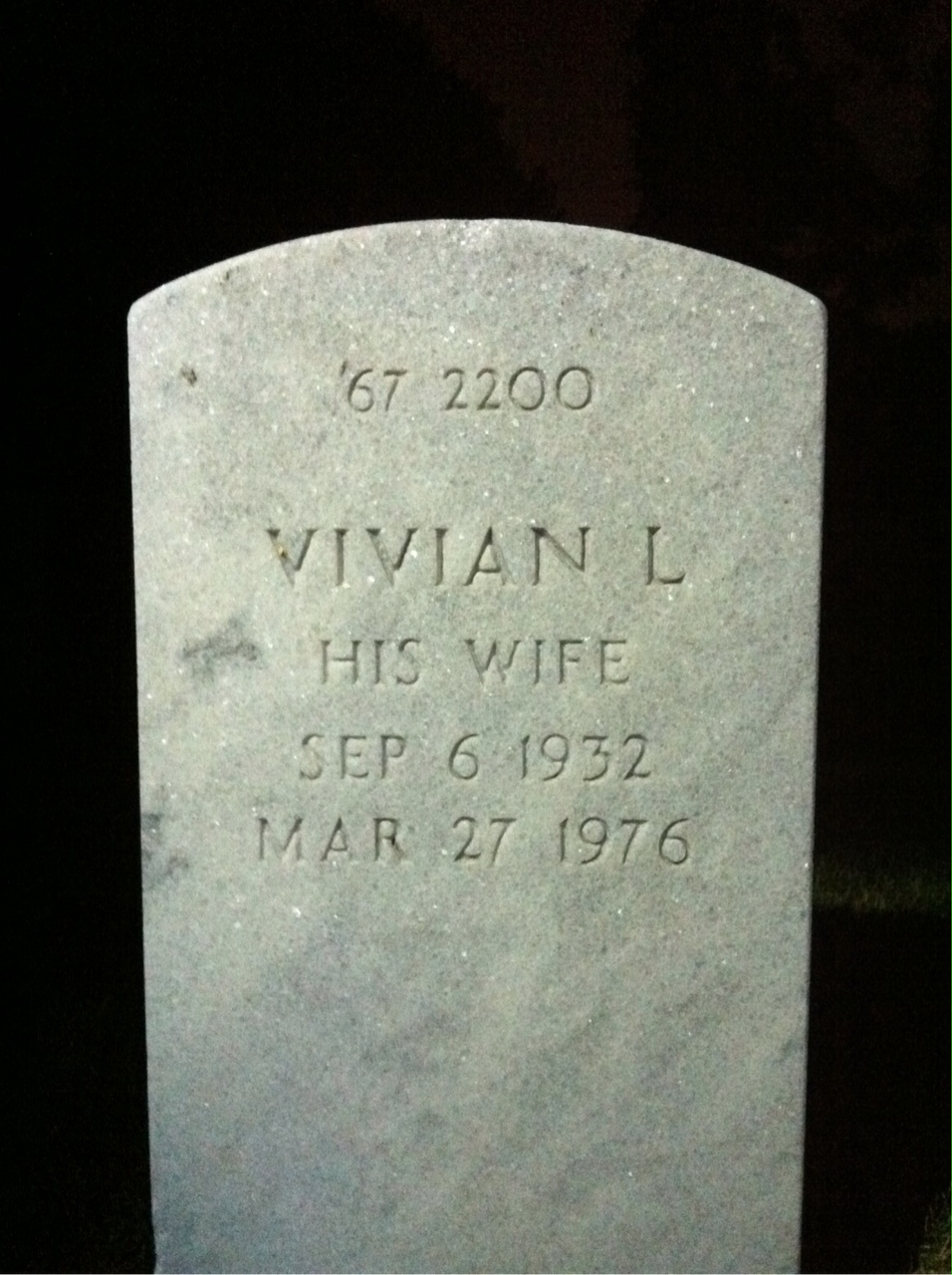 Back of headstone — Vivian Morey