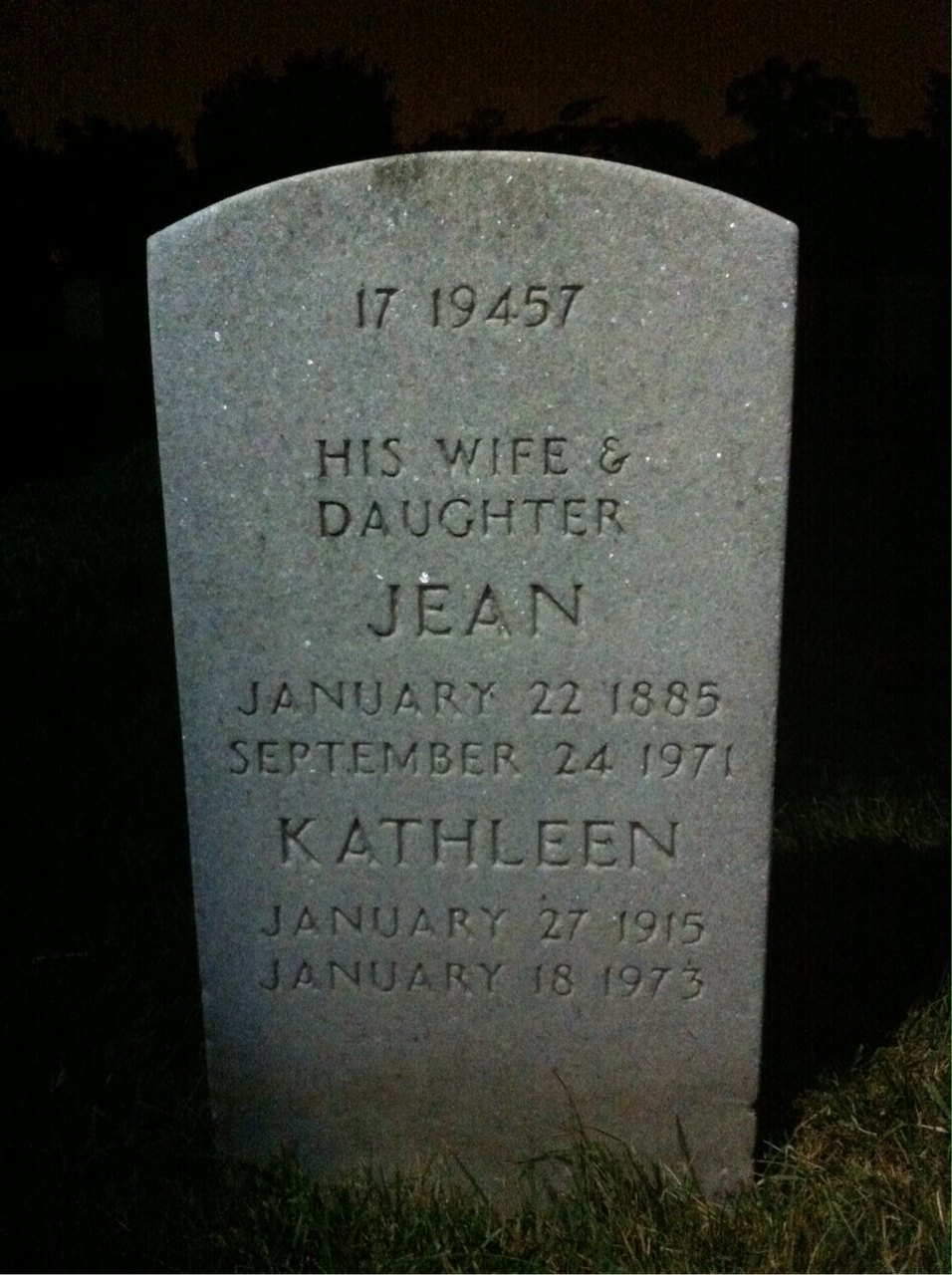 Back of headstone — Jean Cummings