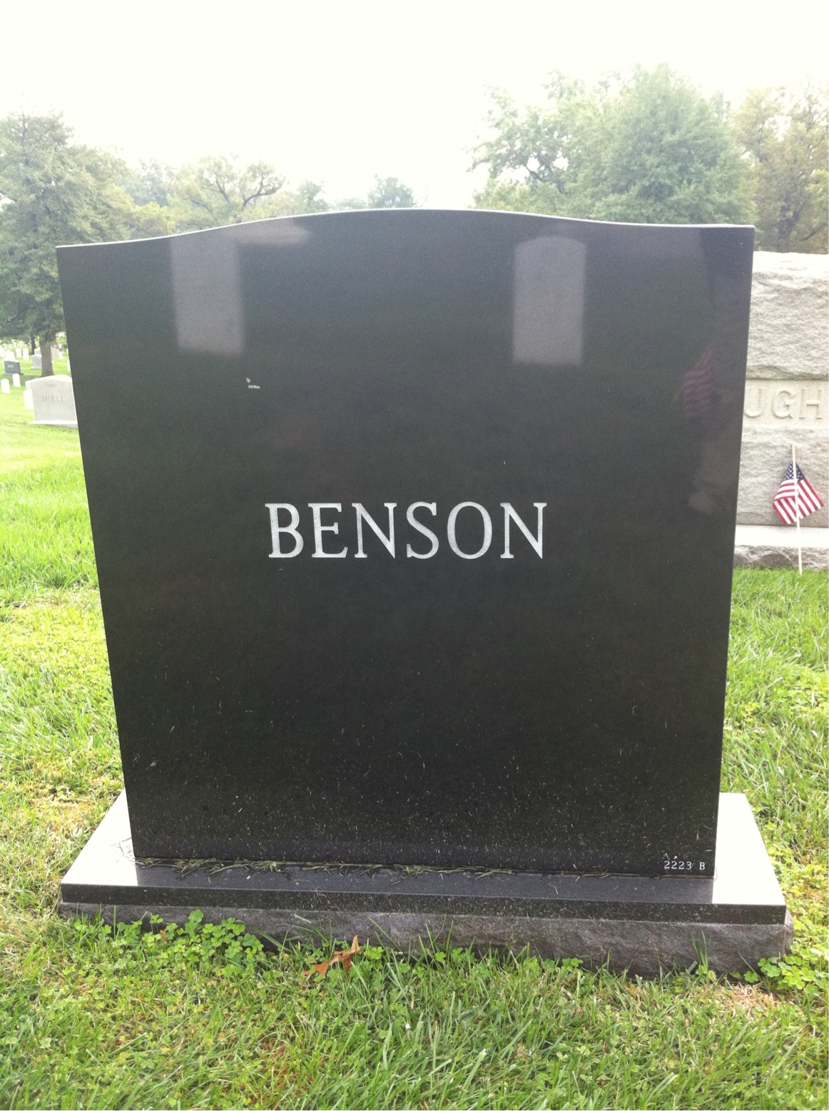 Back of headstone — Joseph Benson