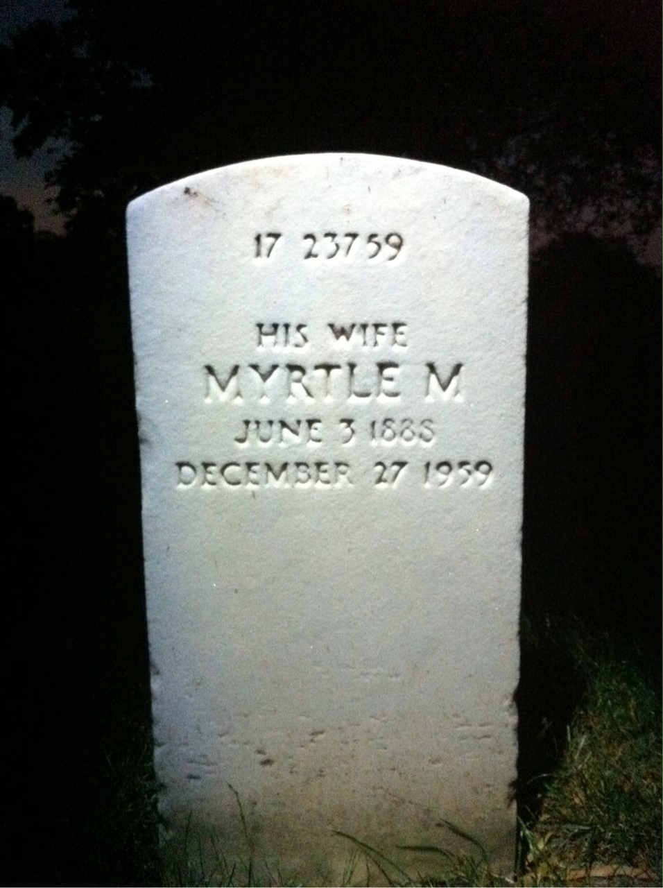 Back of headstone — Myrtle Mitchell