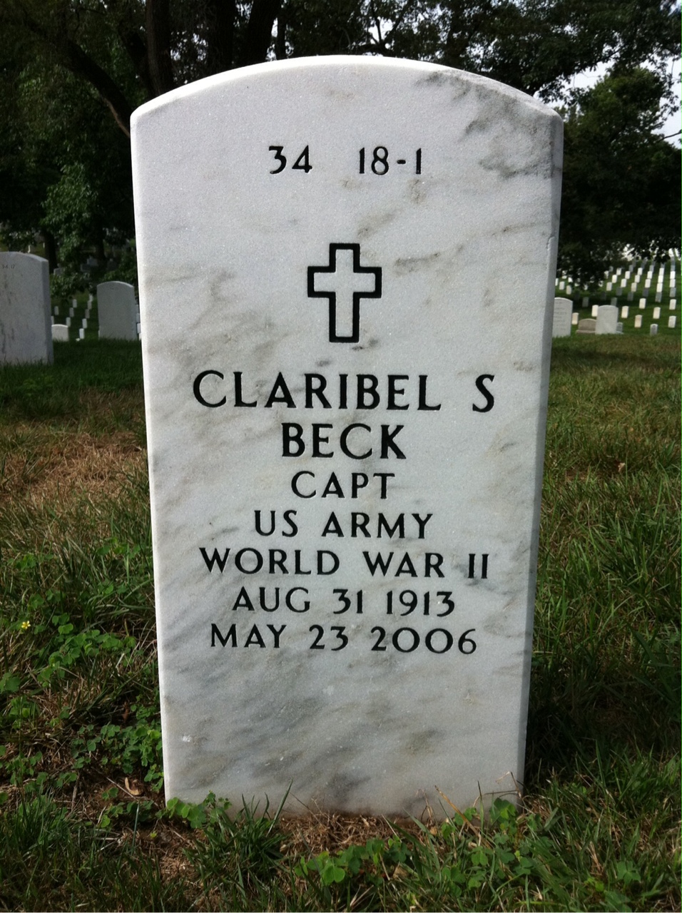 Back of headstone — Claribel Beck