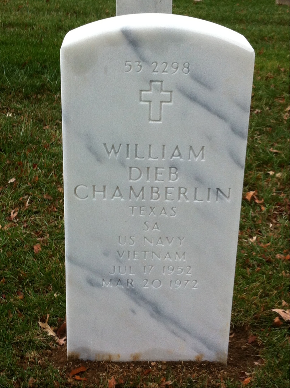 Back of headstone — William Dieb Chamberlin