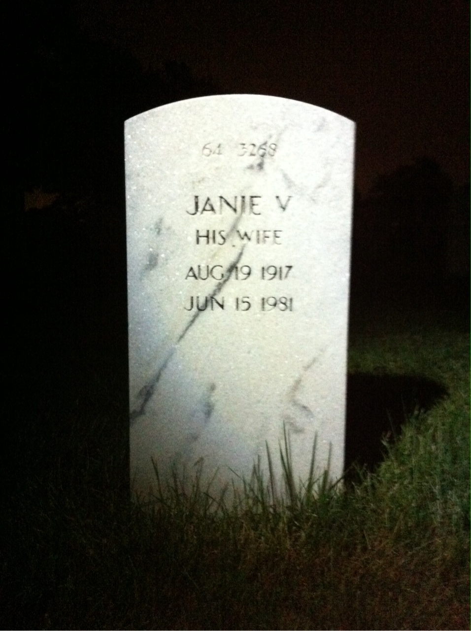 Back of headstone — Janie Ahlin