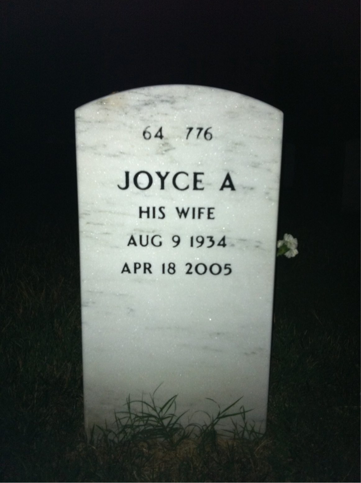 Back of headstone — Harold Hueston