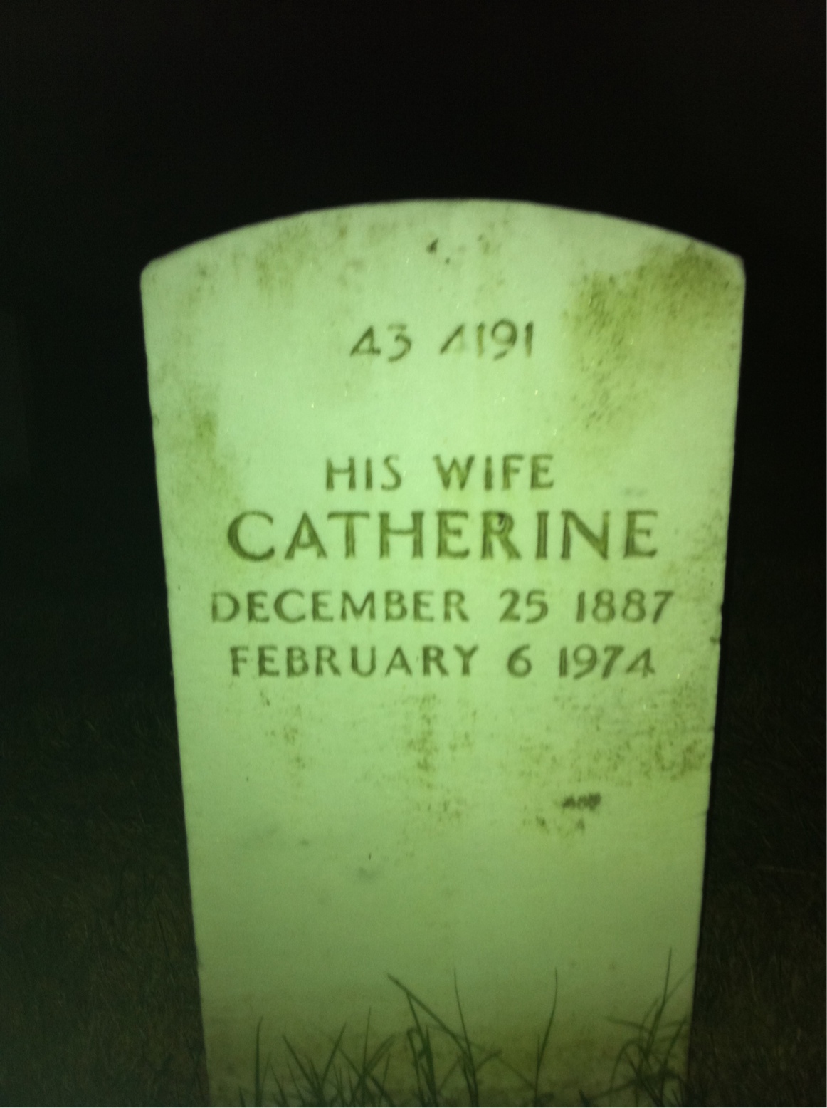 Back of headstone — Catherine Addison