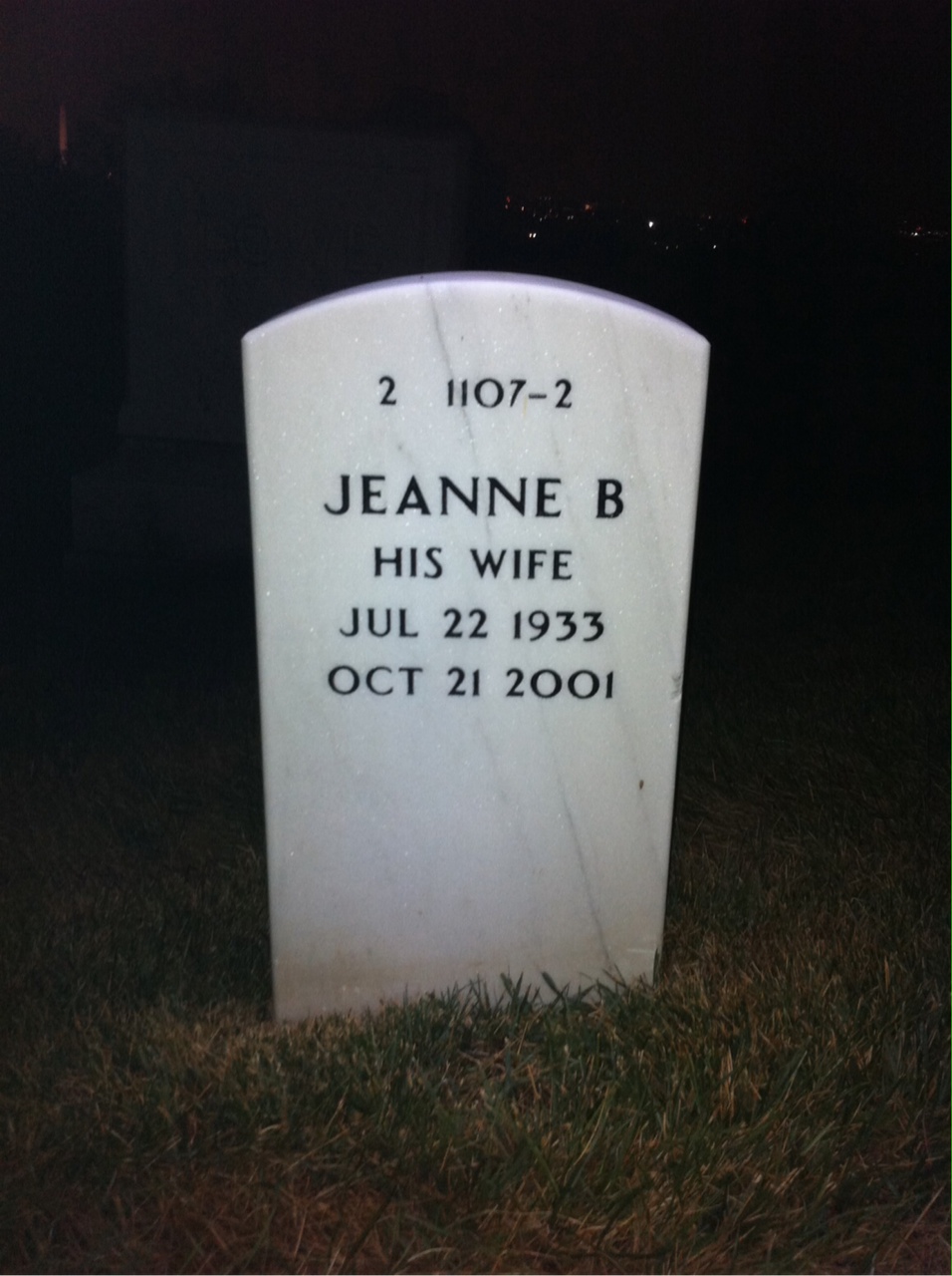 Back of headstone — Jeanne Mitchell
