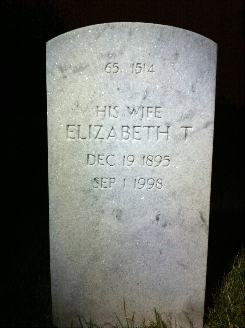 Back of headstone — William M Barbour