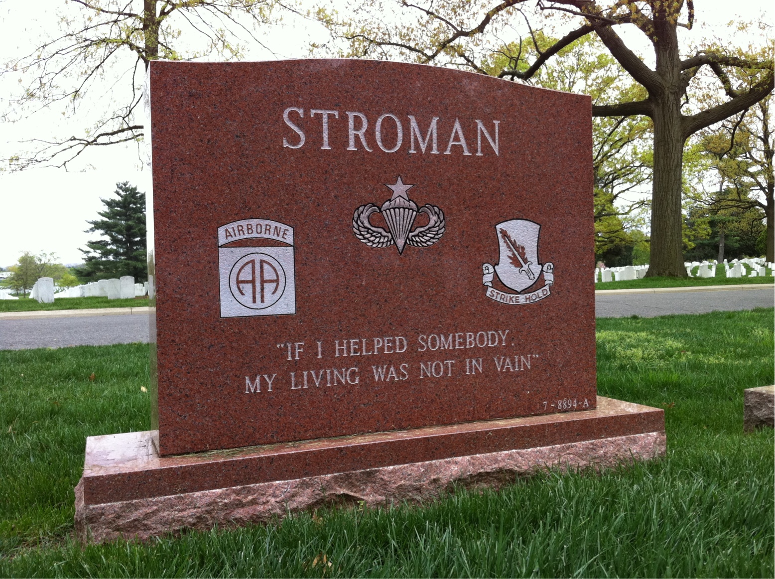 Back of headstone — Samuel Stroman