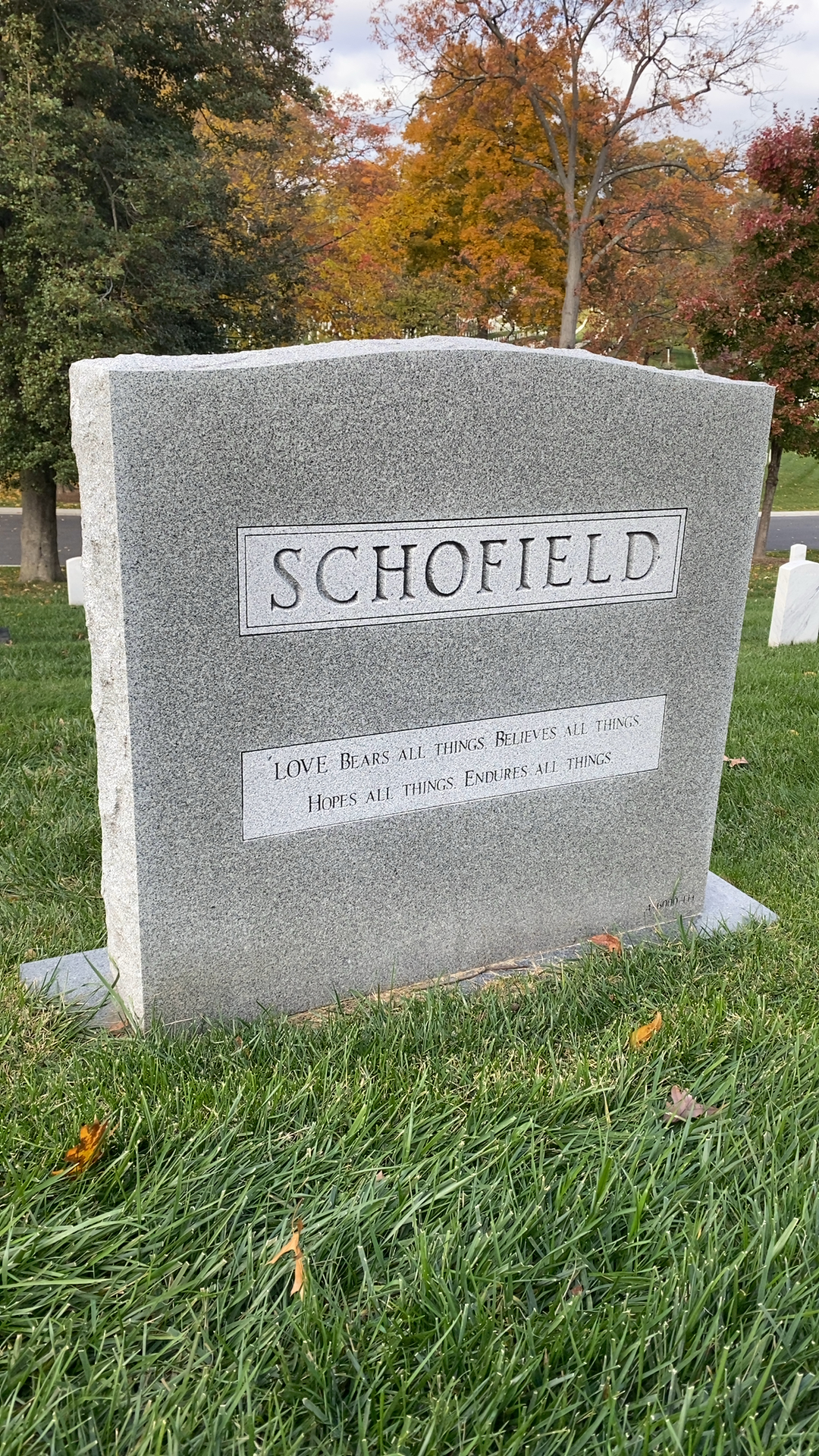 Back of headstone — David Gibson Schofield