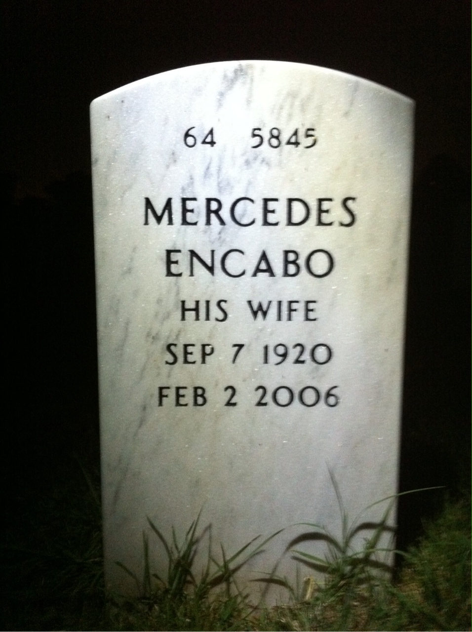 Back of headstone — Vincent Devera