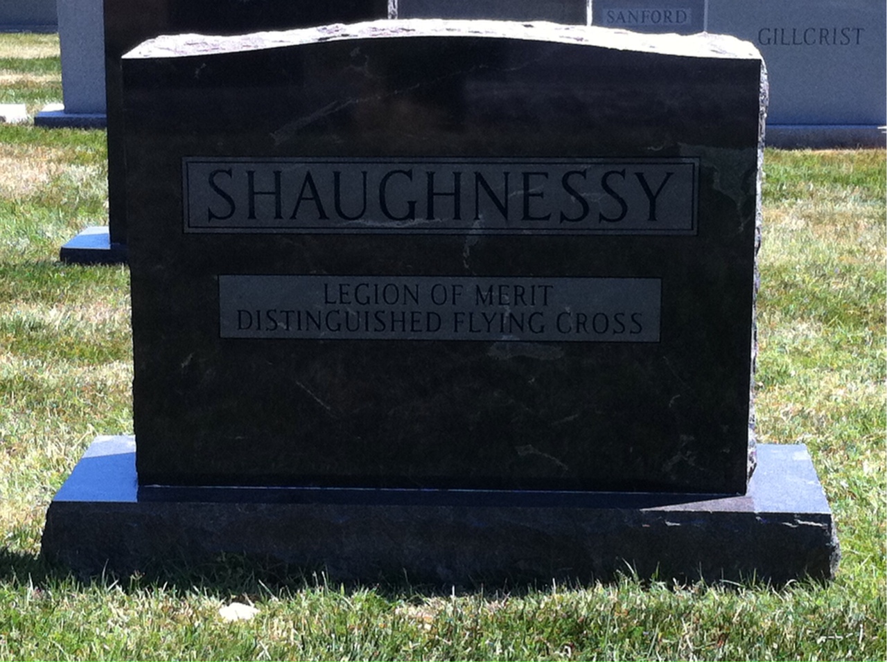 Back of headstone — John Shaughnessy