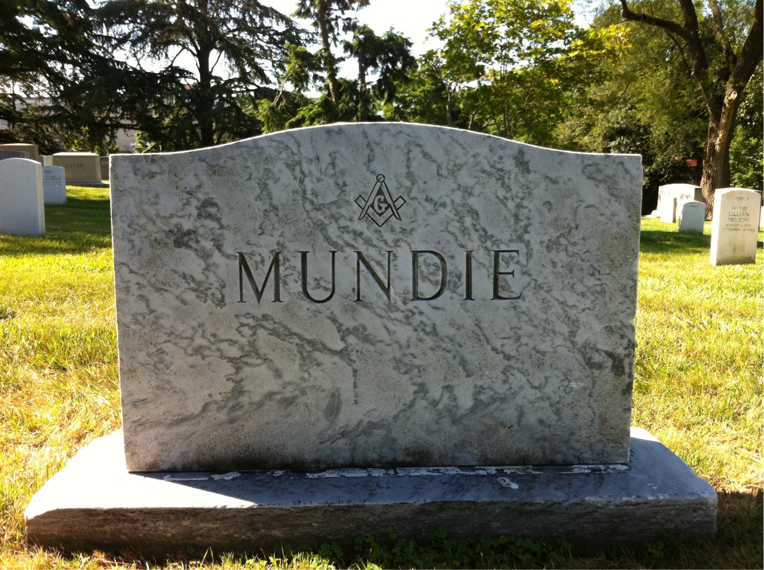 Back of headstone — Charles Mundie