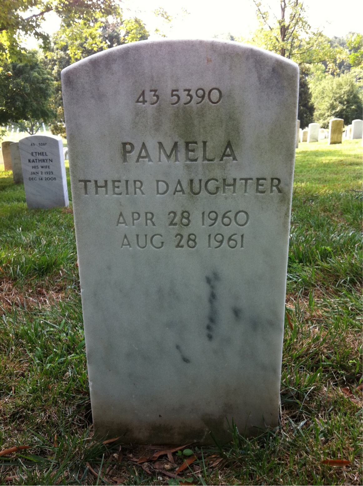 Back of headstone — Pamela Moore