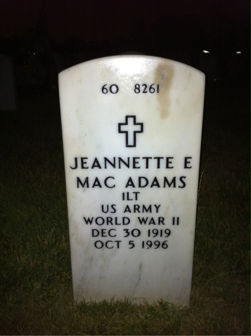 Back of headstone — Arthur Mac Adams