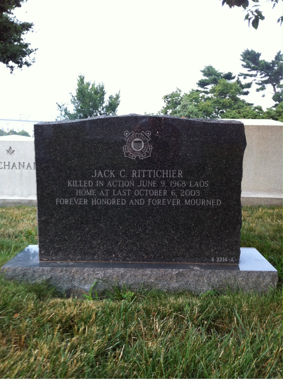Back of headstone — Jack Rittichier