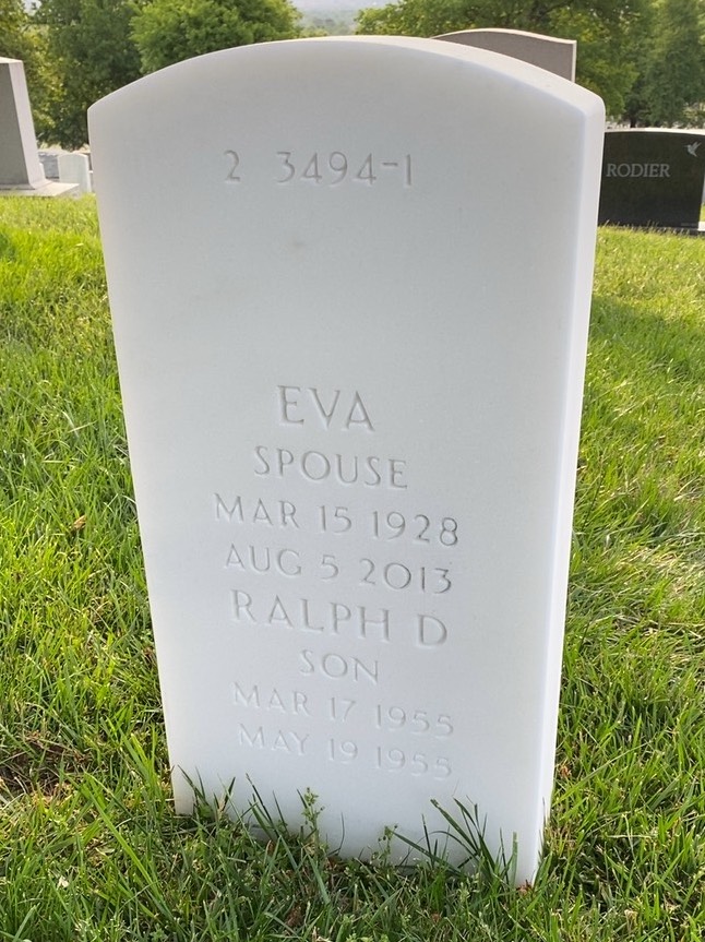 Back of headstone — Ray Adams