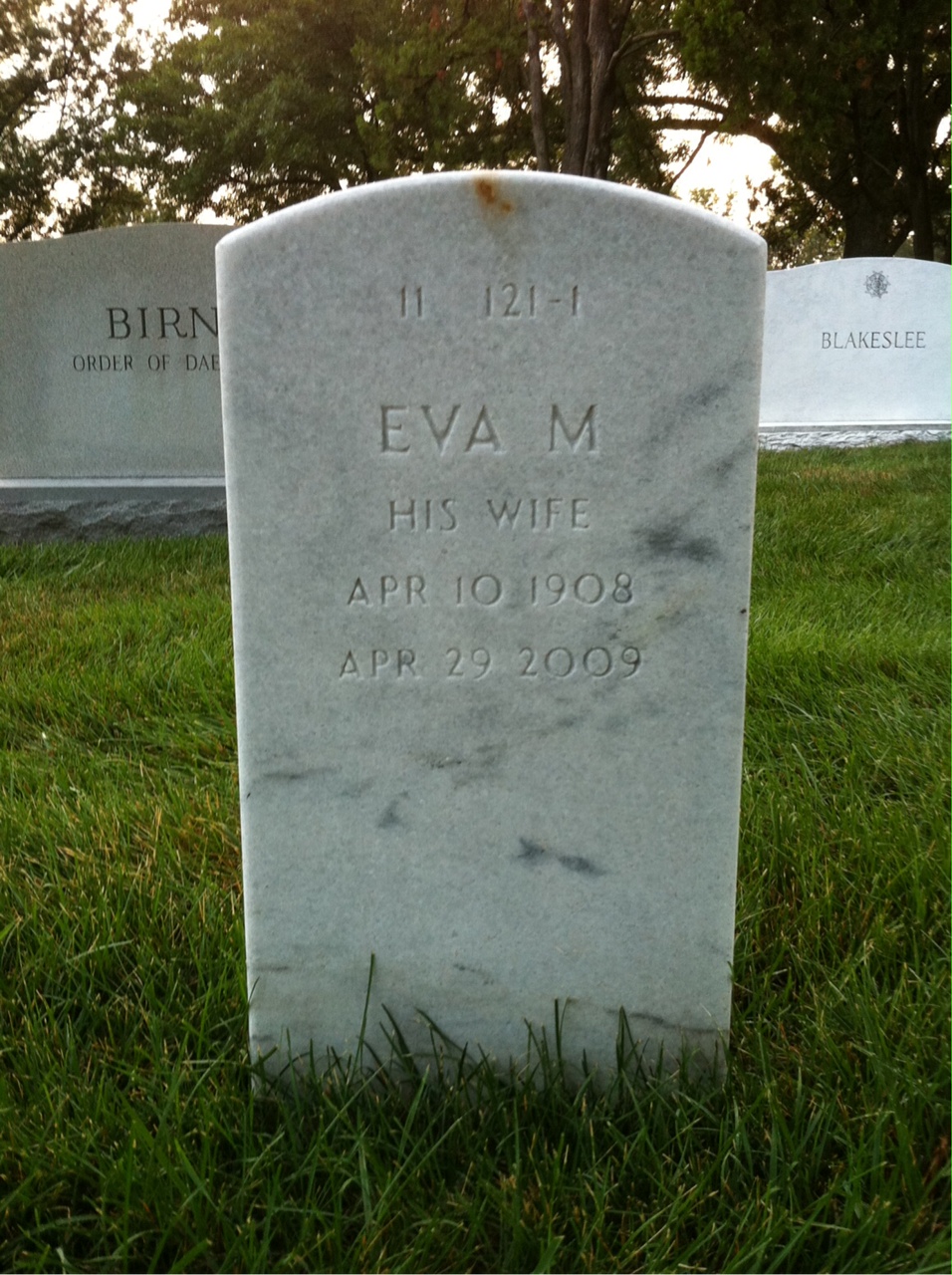 Back of headstone — Elwyn Riley