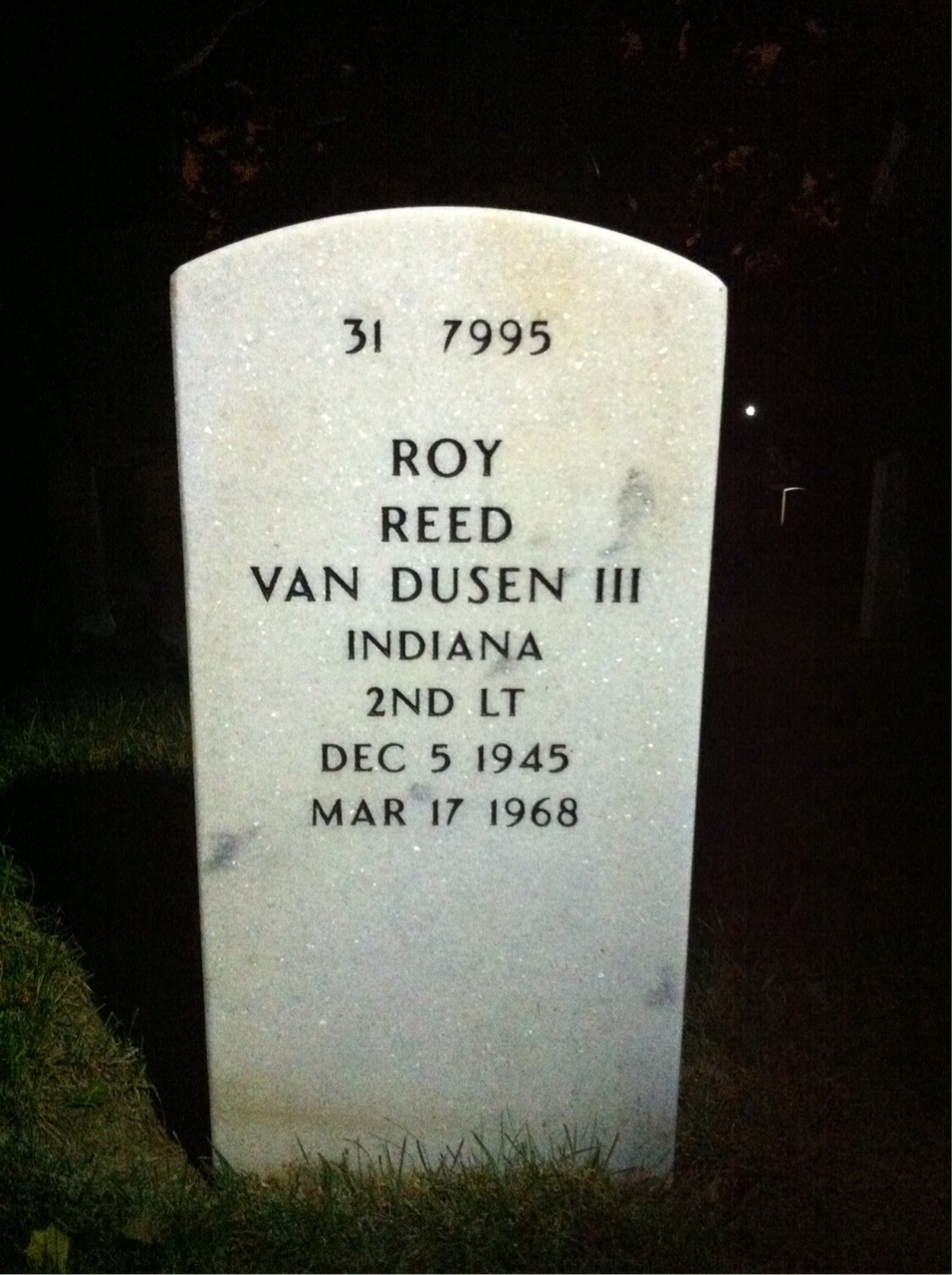 Back of headstone — Roy Van Dusen